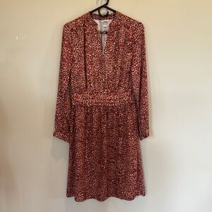 H&M Brown and Orange V-Neck Bishop Sleeve Dress
